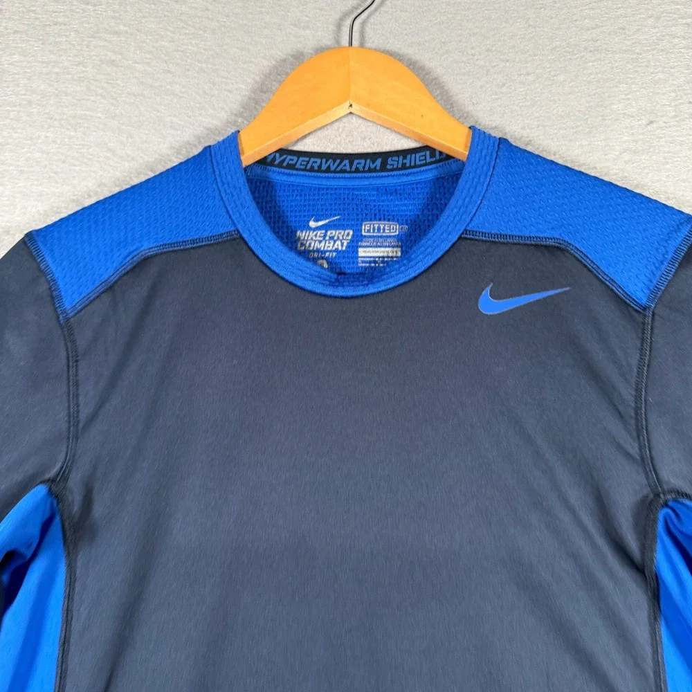 Nike Pro Combat Hyperwarm Shield Men Blue Navy Dri-Fit Training Top Small 635270